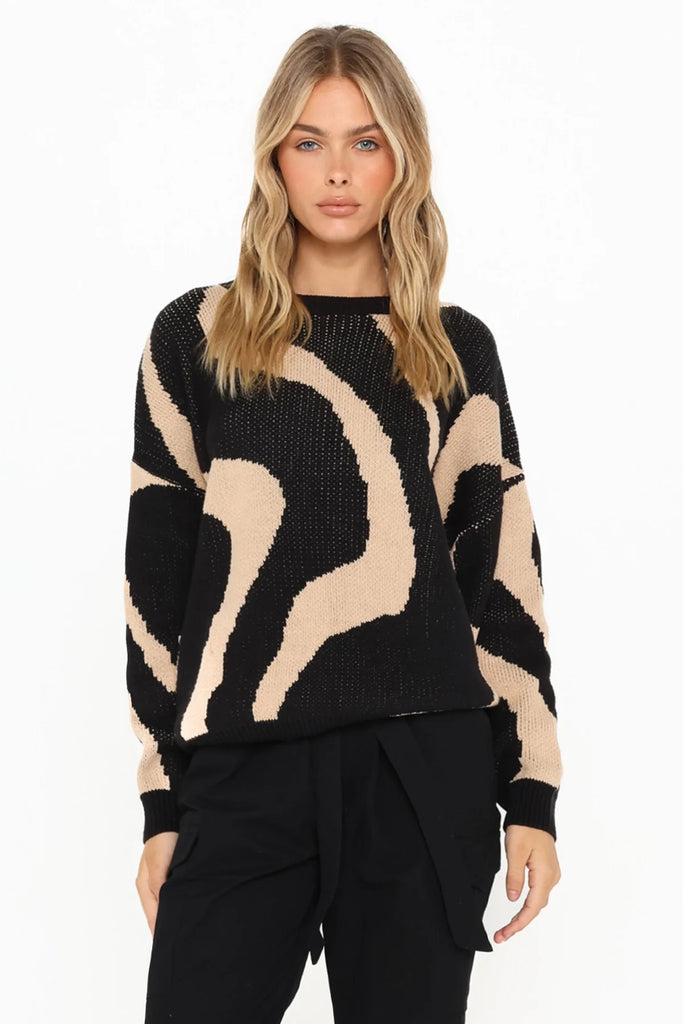 Lost in Lunar Shayla Knit Jumper | Black / Sand, Designed in the USA