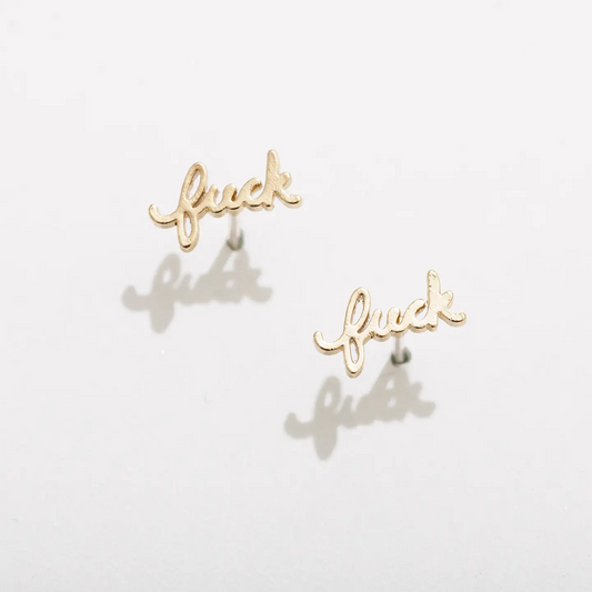Larissa Loden Jewellery Fuck Script Post Earrings | Gold Plated 