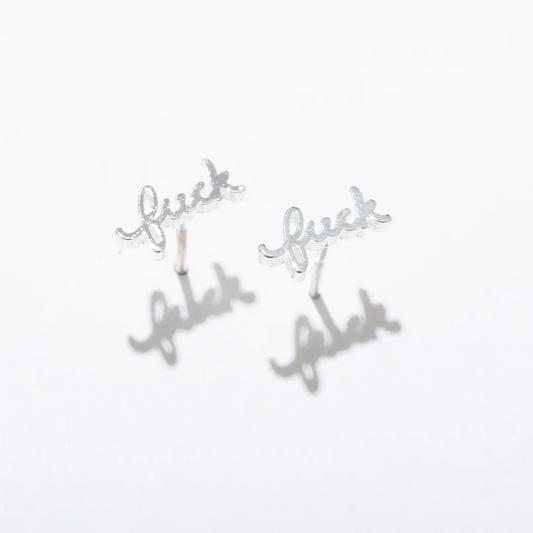 Larissa Loden Jewellery Fuck Script Post Earrings | Silver Plated 