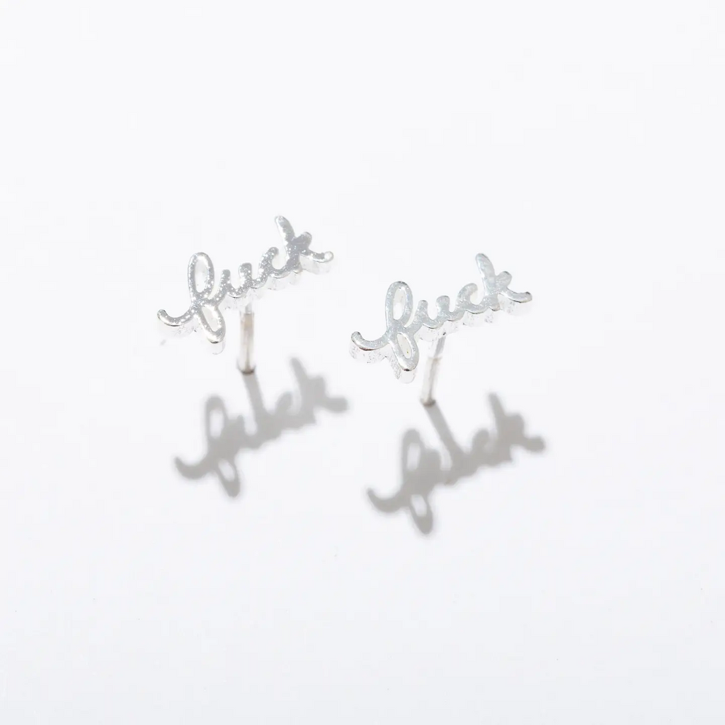 Larissa Loden Jewellery Fuck Script Post Earrings | Silver Plated 