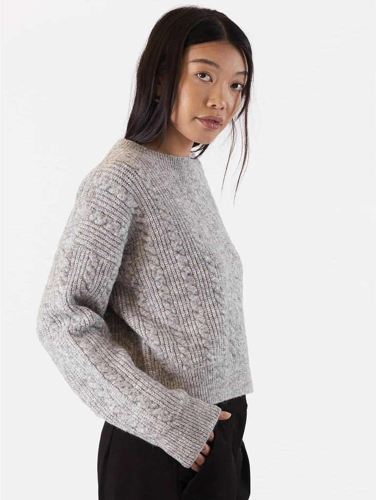 Lyla + Luxe Addie Cable Knit Sweater | Light Grey, Designed in Canada