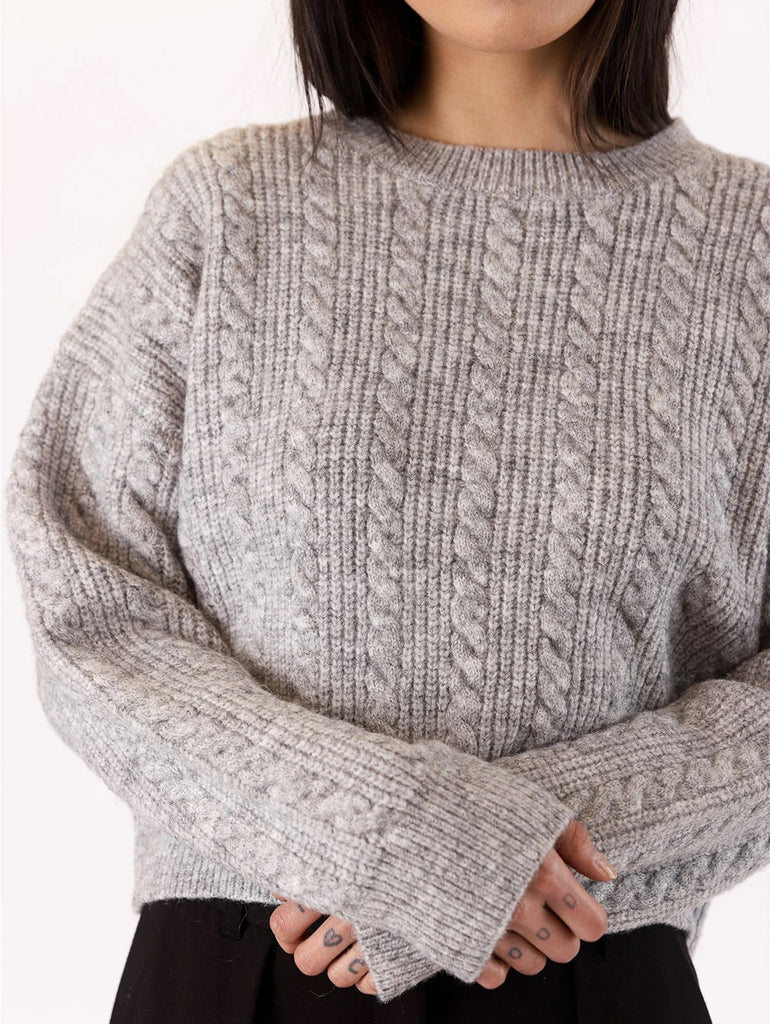 Lyla + Luxe Addie Cable Knit Sweater | Light Grey, Designed in Canada