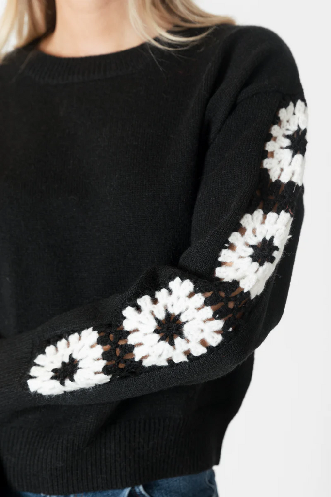 Lyla + Luxe Raya Crewneck Sweater | Embroidery-Black/White