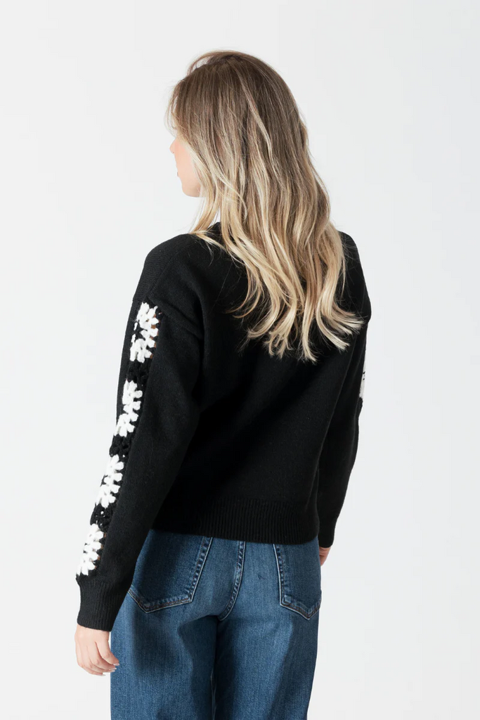 Lyla + Luxe Raya Crewneck Sweater | Embroidery-Black/White