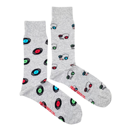 Friday Sock Co. Men's Mismatched Socks | Record & Headphone 