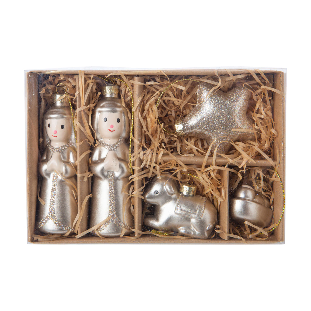 Glass Ornament | Manger Figures, Set of 6, Painted Glass and Glitter