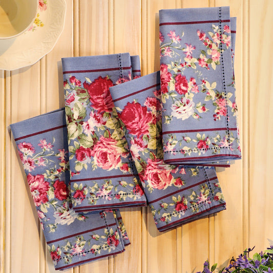 April Cornell Printed Napkins Set of 4 | Cottage Rose Wedgewood Blue