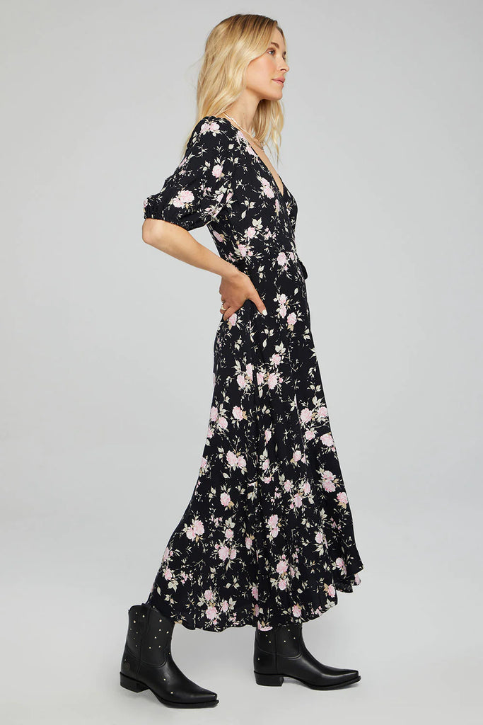 Saltwater Luxe Nya Midi Dress - Black, Designed in the USA