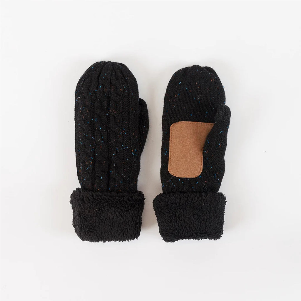 Lyla + Luxe - Sherpa Lined Cable Mittens - Black