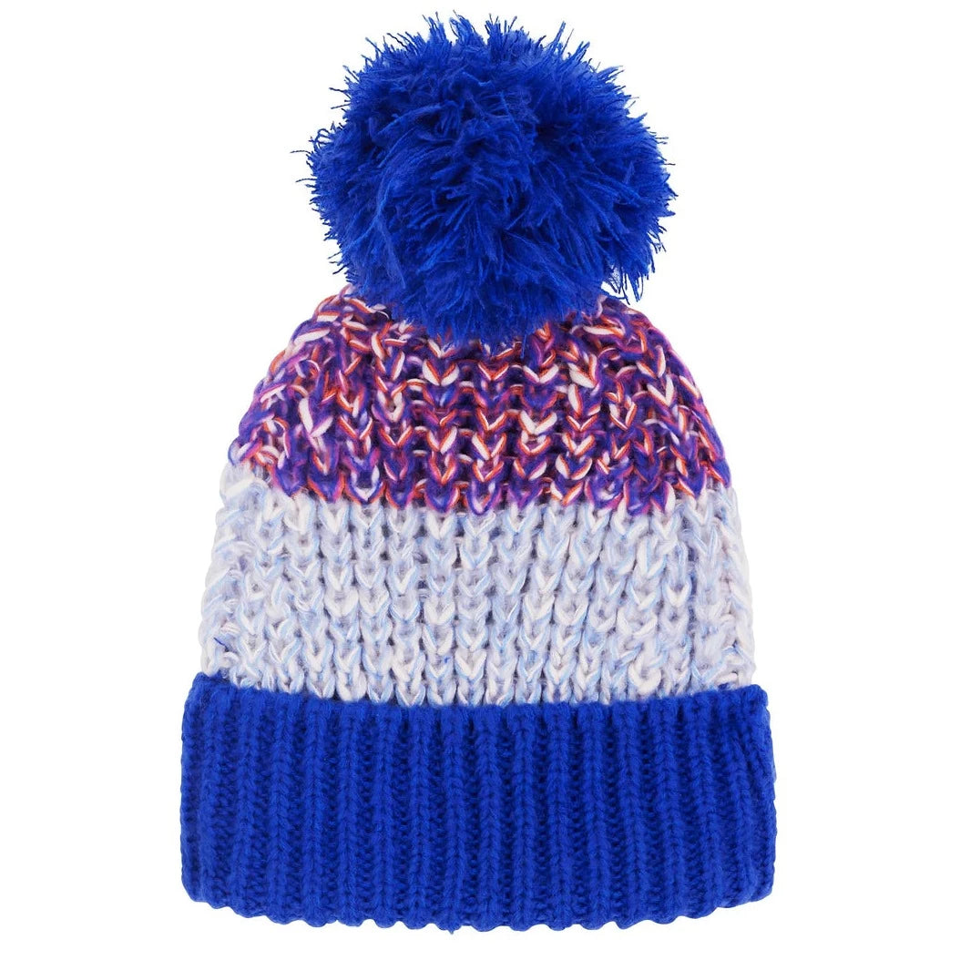 Cara & The Sky Phoebe Stripe Beanie Bobble Hat | Cobalt