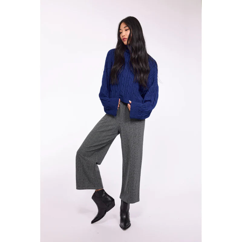Pistache Ribbed Knit Ankle Pant, Grey | Made in Italy