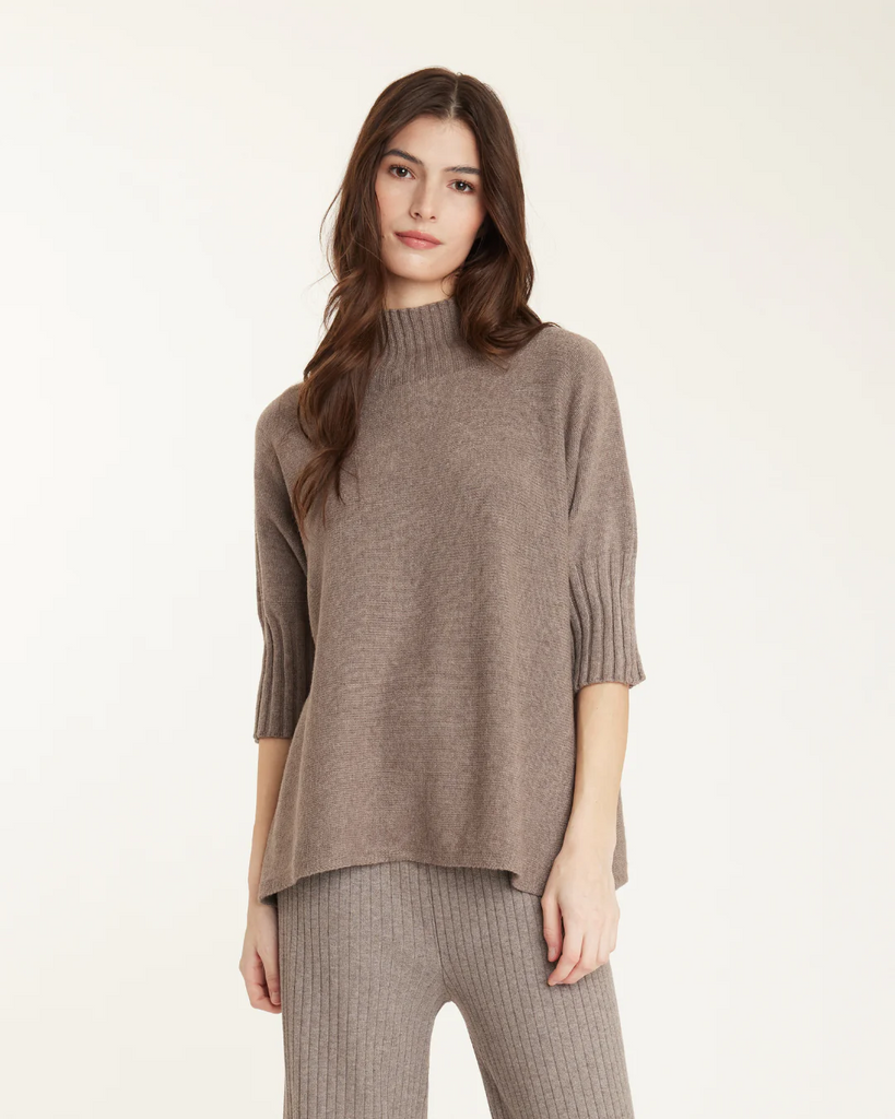 Pistache Ribbed Funnel Neck Sweater | Taupe Blend