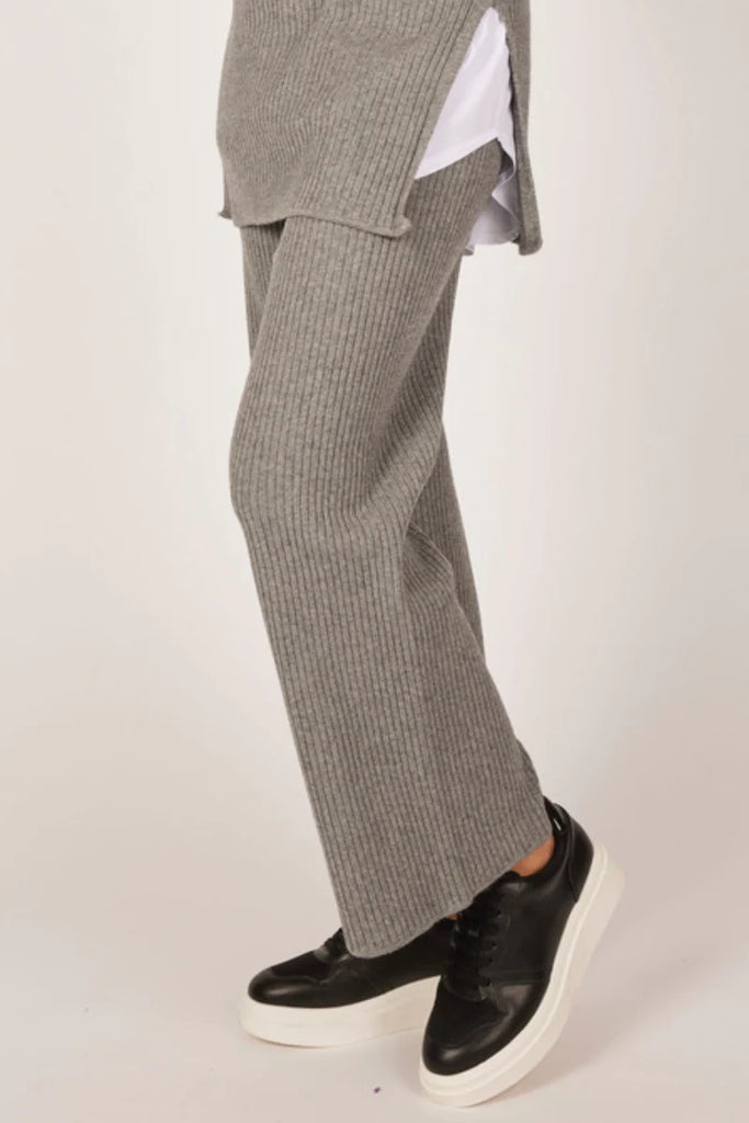 Pistache Ribbed Knit Ankle Pant, Grey | Made in Italy