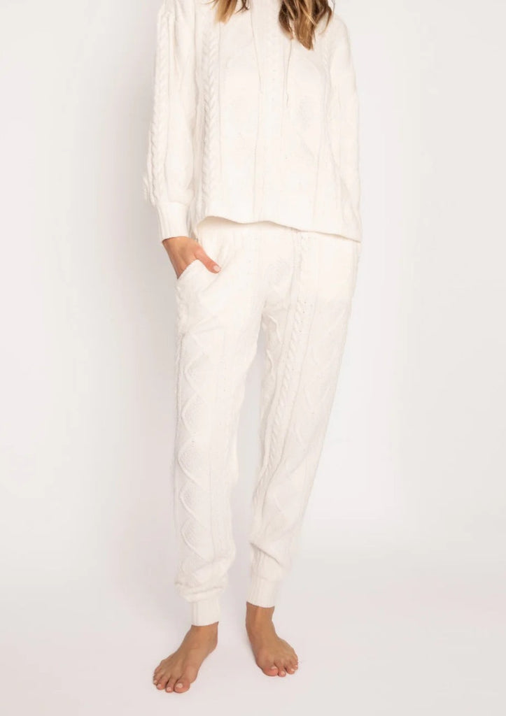 PJ Salvage Cable Crew Banded Pant | Ivory, Designed in the USA