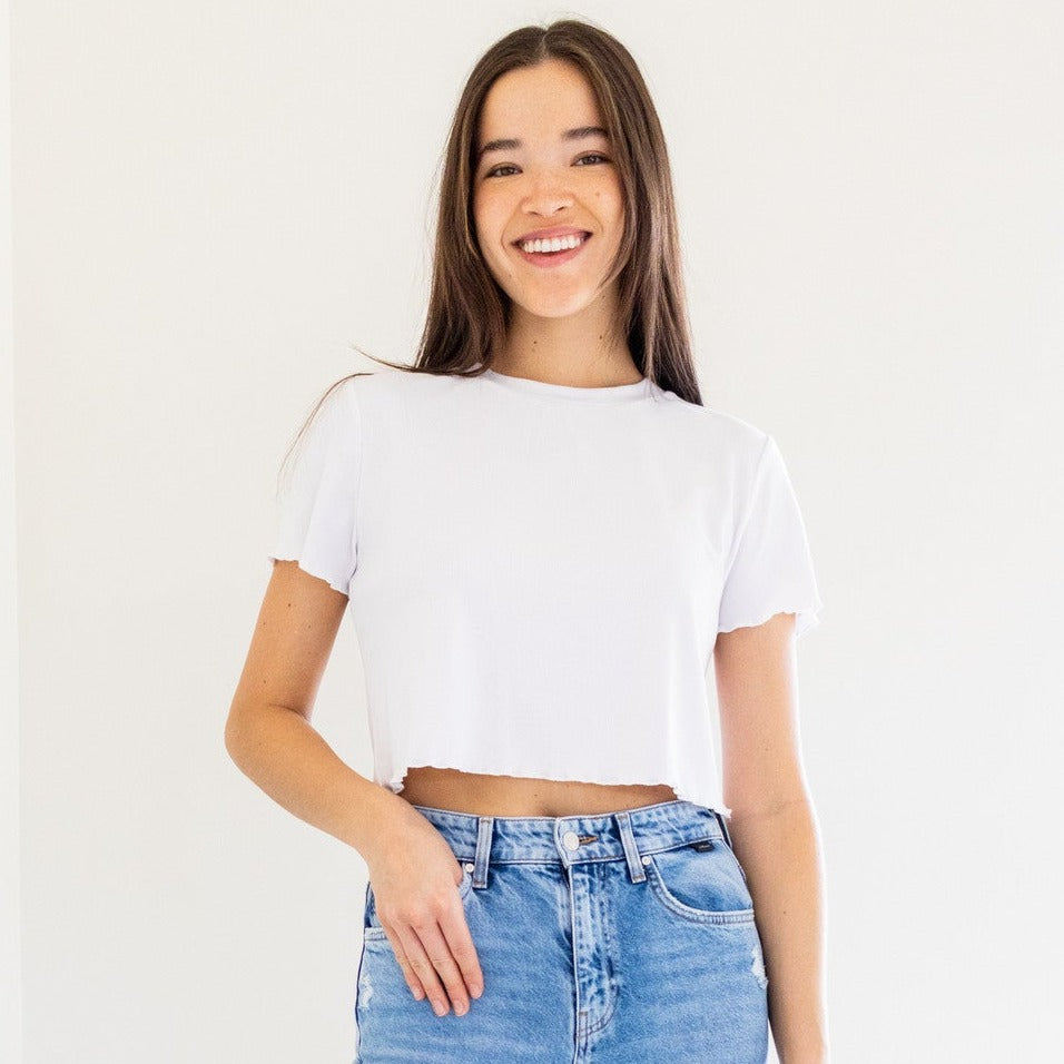 PRIV Chaser Cap Sleeve Crop Tee, White | Designed in Canada