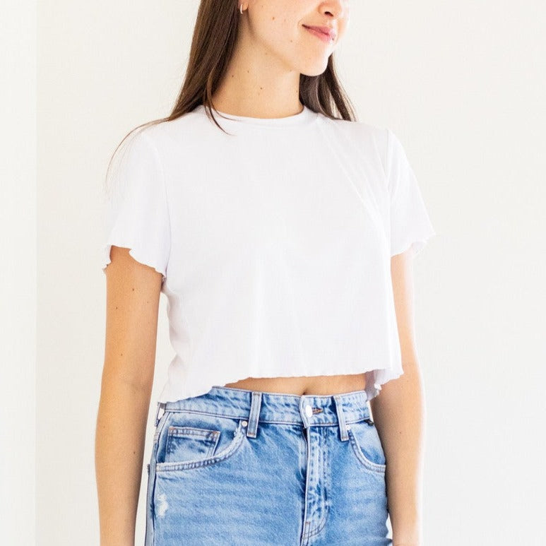 PRIV Chaser Cap Sleeve Crop Tee, White | Designed in Canada
