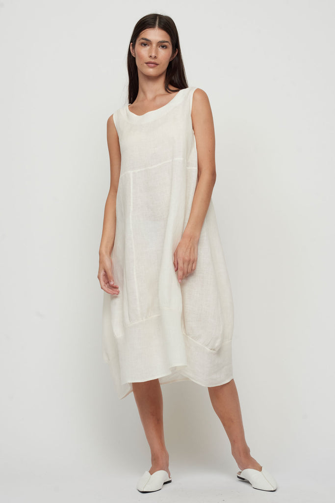 Pistache Linen Bubble Dress | Ecru, Made in Italy