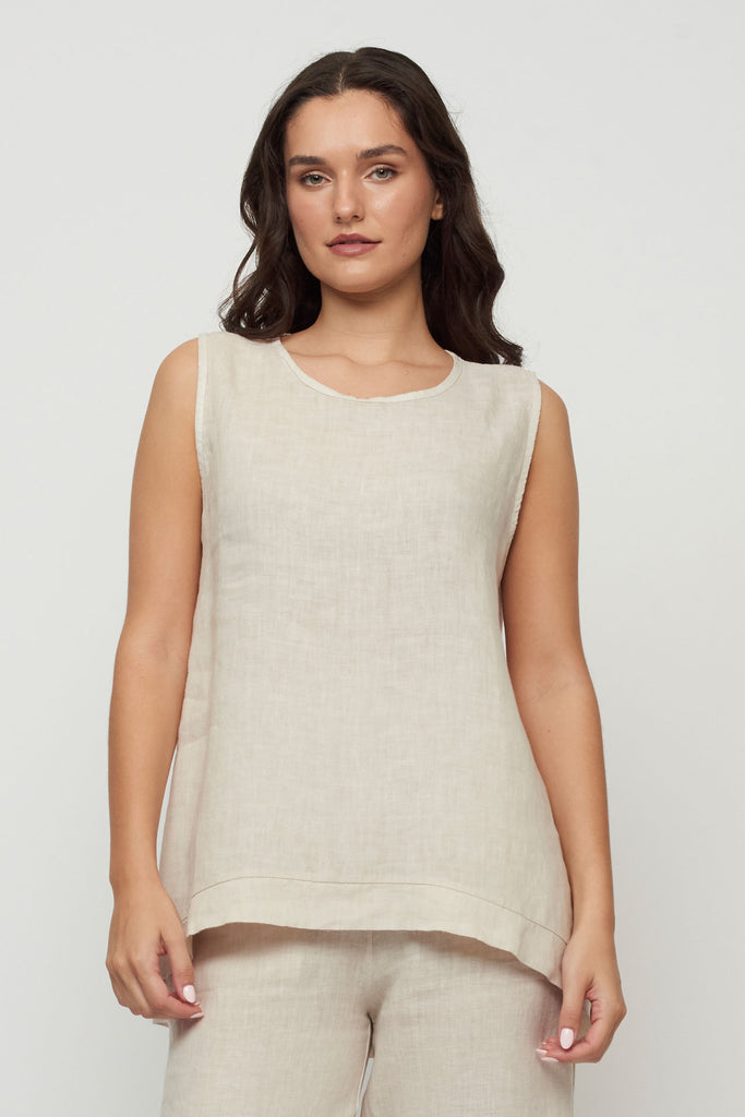 Pistache Sleeveless Linen Top Designed in Italy | Nude