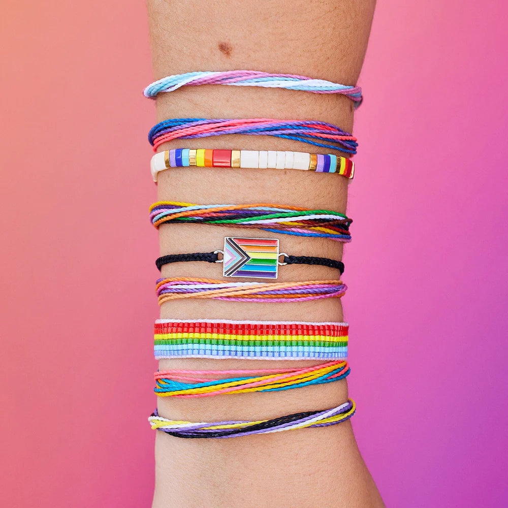 Pura Vida Bead Stretch Bracelet, Rainbow Tile | Handmade in Costa Rica