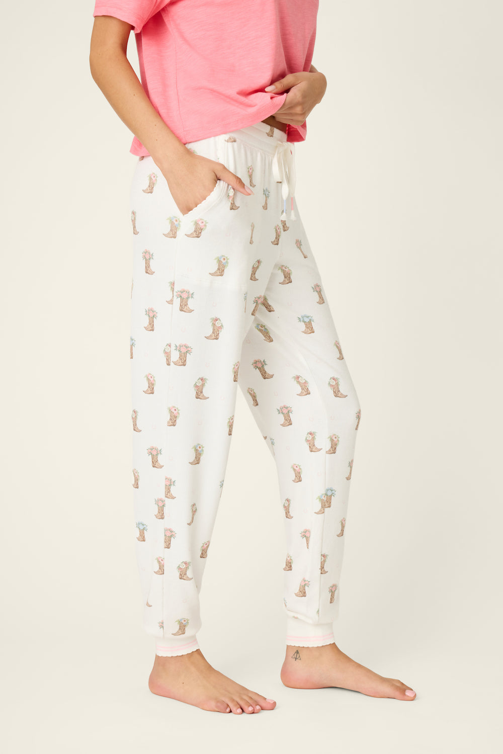 Western Blooms Banded Pant - Ivory