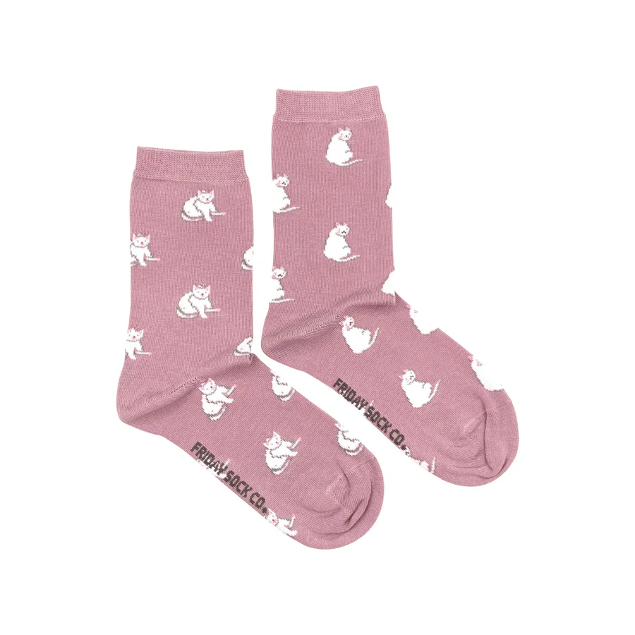 Friday Sock Co. Women's Mismatched Crew Socks | White Cat