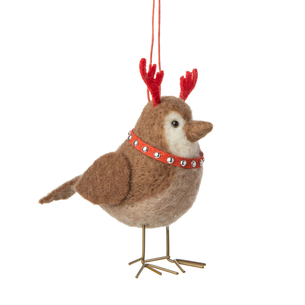 Felted Ornament | Robin Dresses as Reindeer and Santa