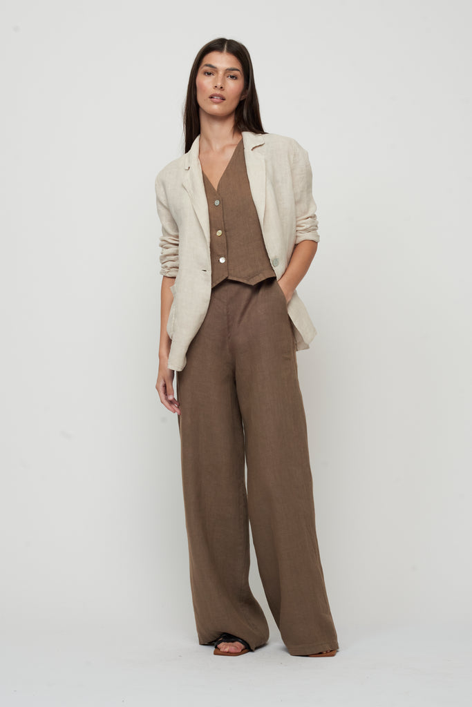 Pistache - High Waisted Linen Pant - Taupe