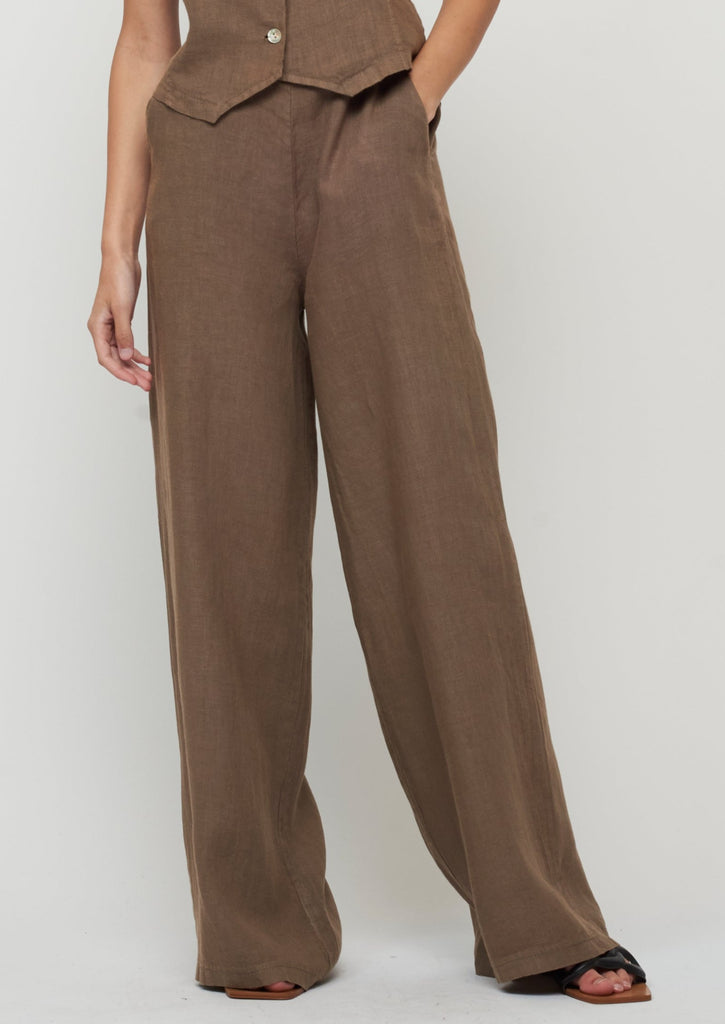 Pistache - High Waisted Linen Pant - Taupe