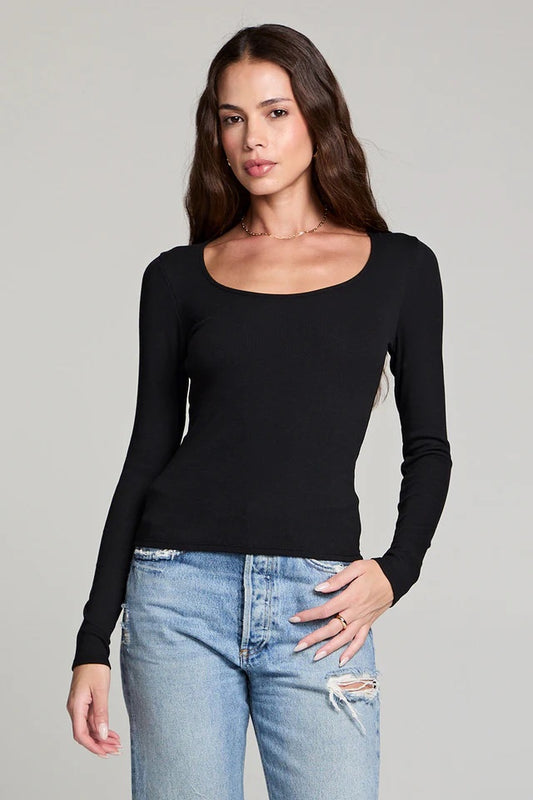 Saltwater Luxe Scoop Neck Slim Top | Black, Designed in the USA