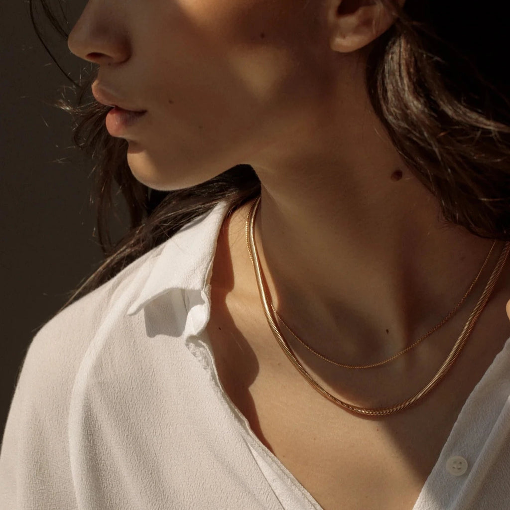Lisbeth Jewelry Snake Herringbone Necklace | Gold, Handmade