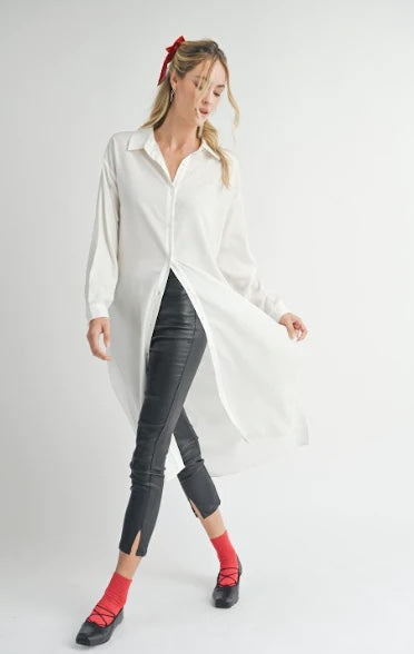 Sadie and Sage - Spencer Long Button Down Shirt - Ivory