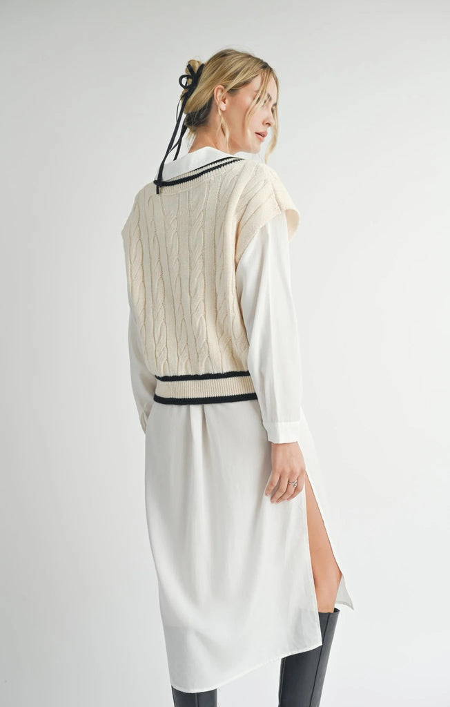 Sadie and Sage - Tara V Neck Cable Sweater - Ivory