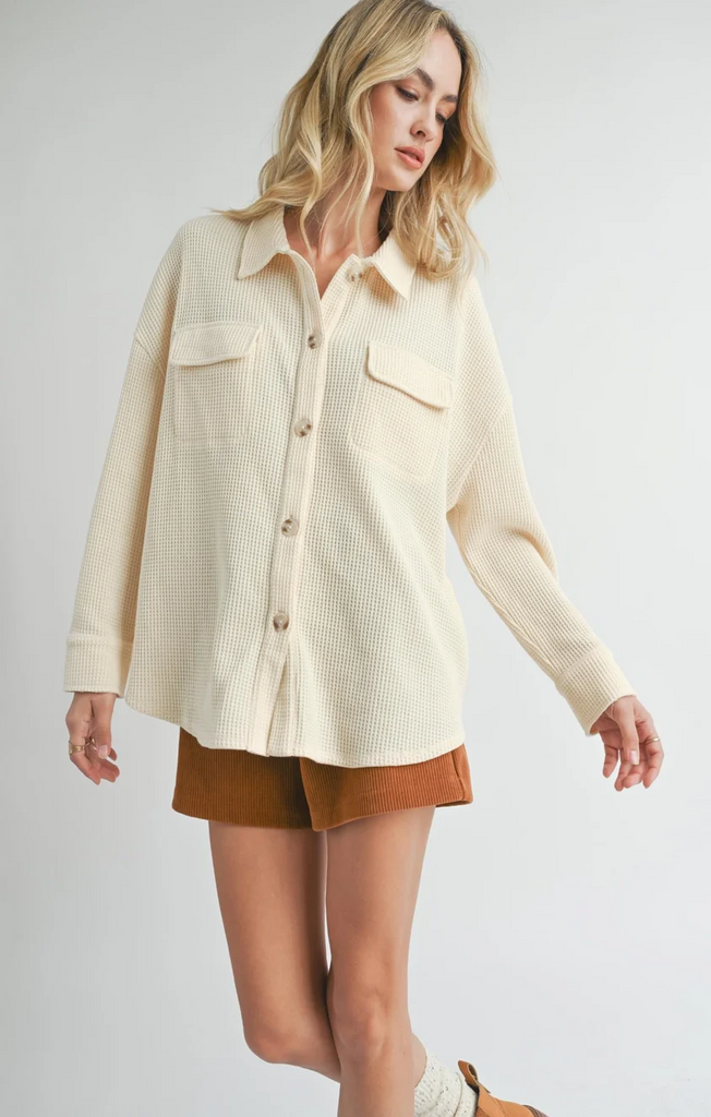 Sadie and Sage Comfy Waffle Knit Shacket | Ivory, Designed in the USA