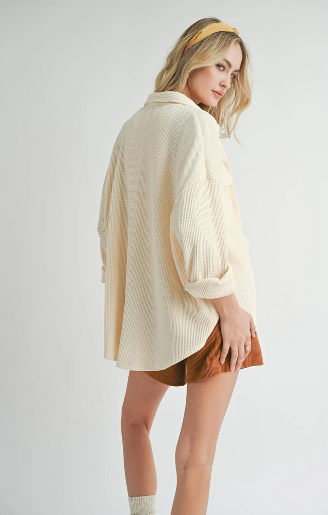 Sadie and Sage Comfy Waffle Knit Shacket | Ivory, Designed in the USA