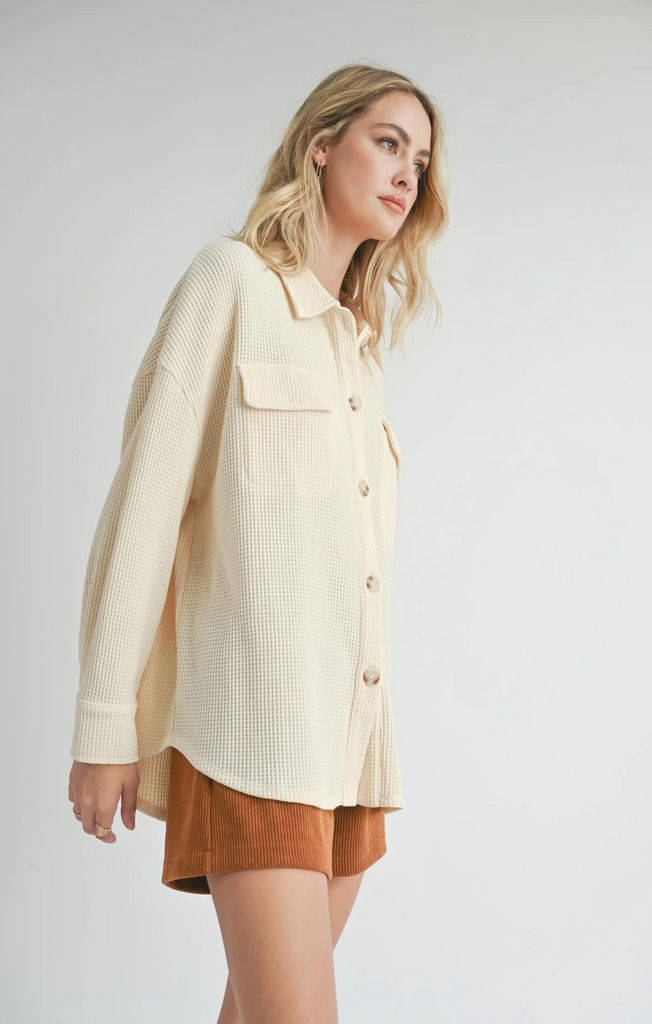 Sadie and Sage Comfy Waffle Knit Shacket | Ivory, Designed in the USA