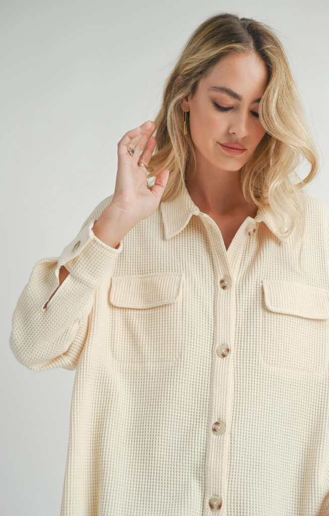 Sadie and Sage Comfy Waffle Knit Shacket | Ivory, Designed in the USA