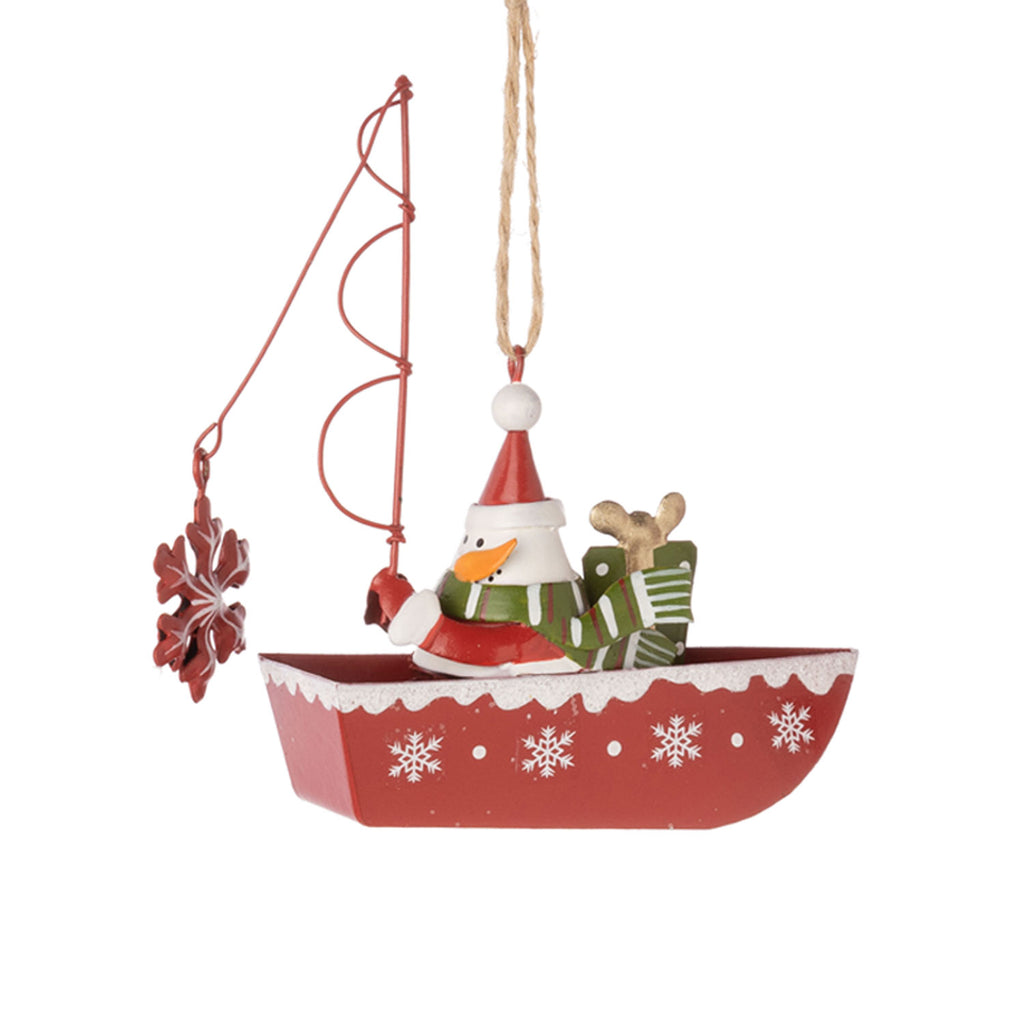 Fishing Santa & Friends Metal Ornaments | Snowman