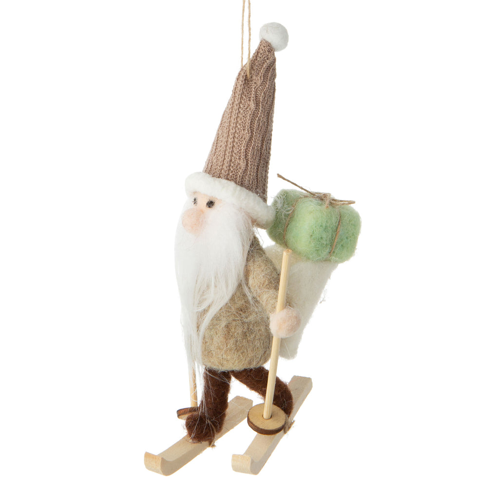 Felted Ornament | Nordic Skier Santa with Backpack