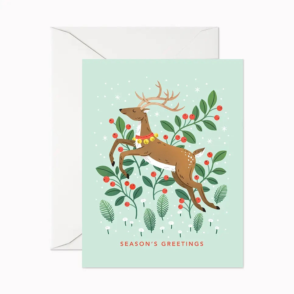 Linden Paper Holiday Card - Season's Greetings Reindeer, Made in Canada