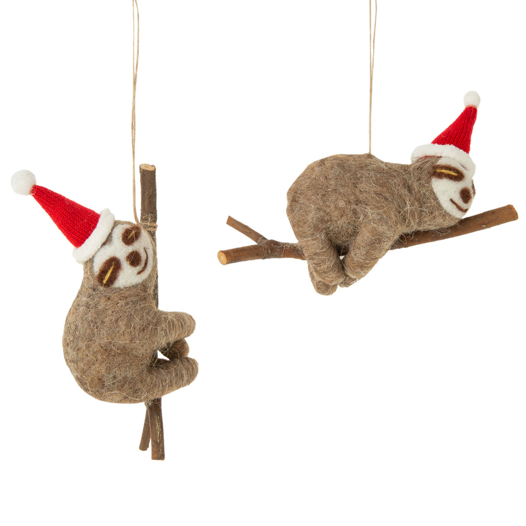 Felted Ornament | Holiday Sloth on a Branch