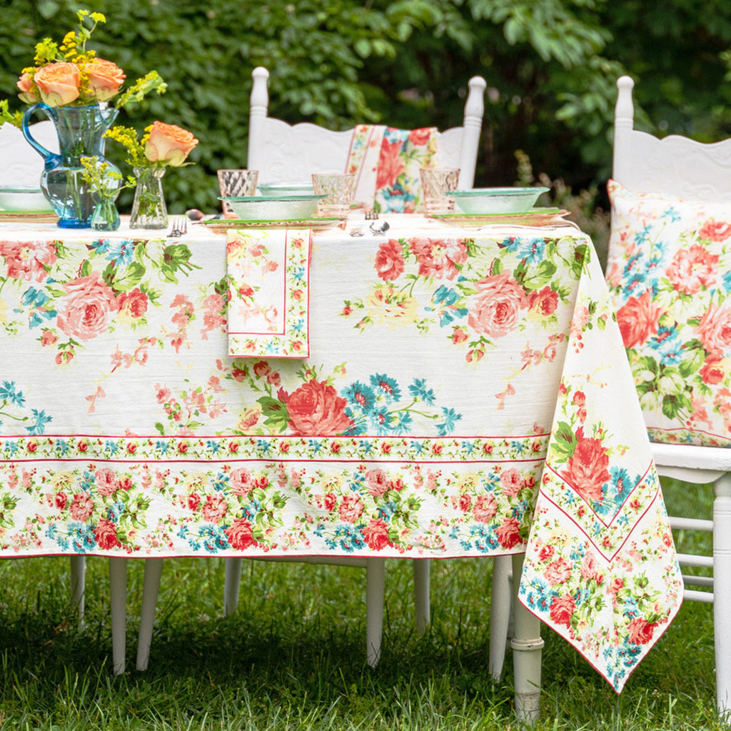 April Cornell Cotton Tablecloth | Cottage Rose White, 100% Cotton