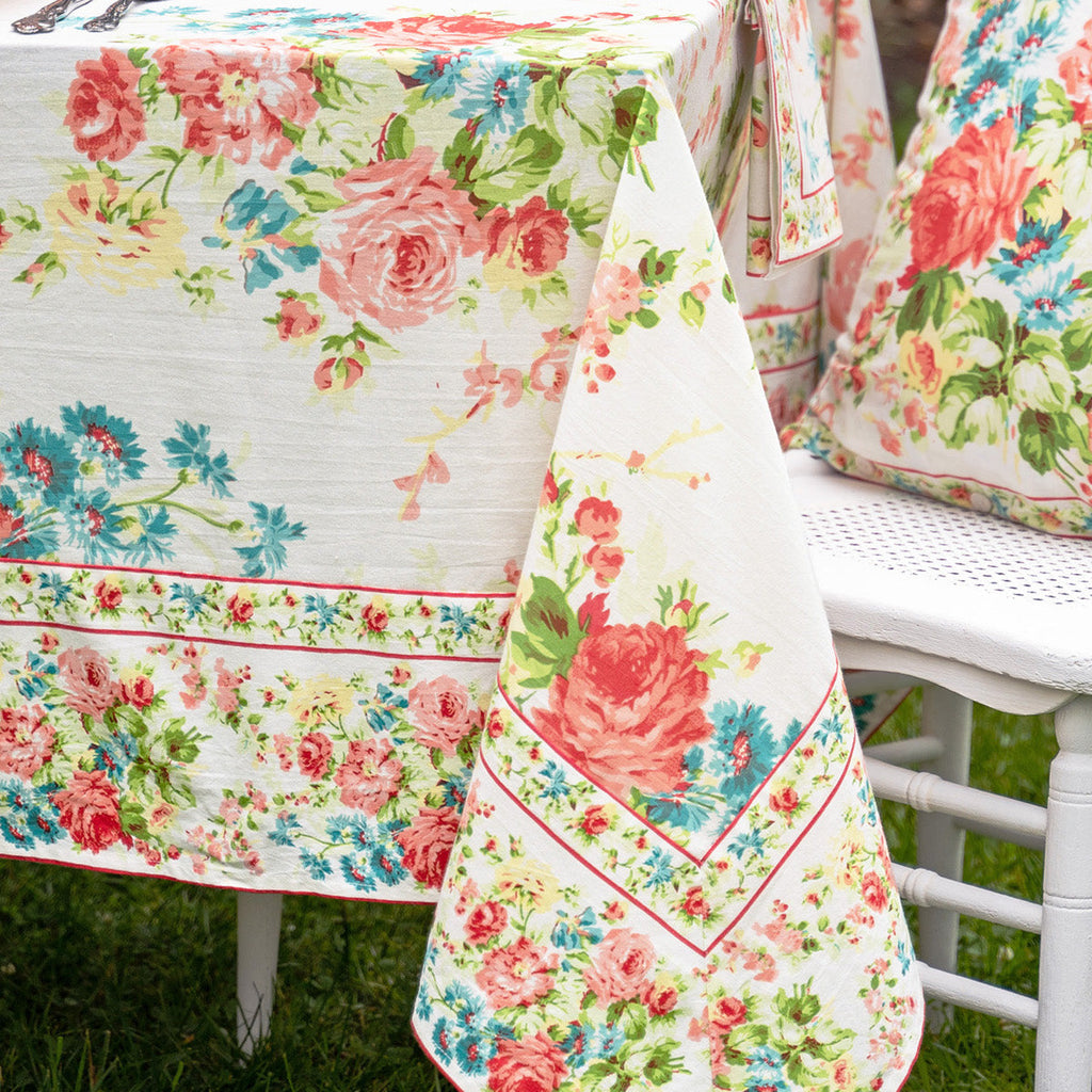 April Cornell Cotton Tablecloth | Cottage Rose White, 100% Cotton