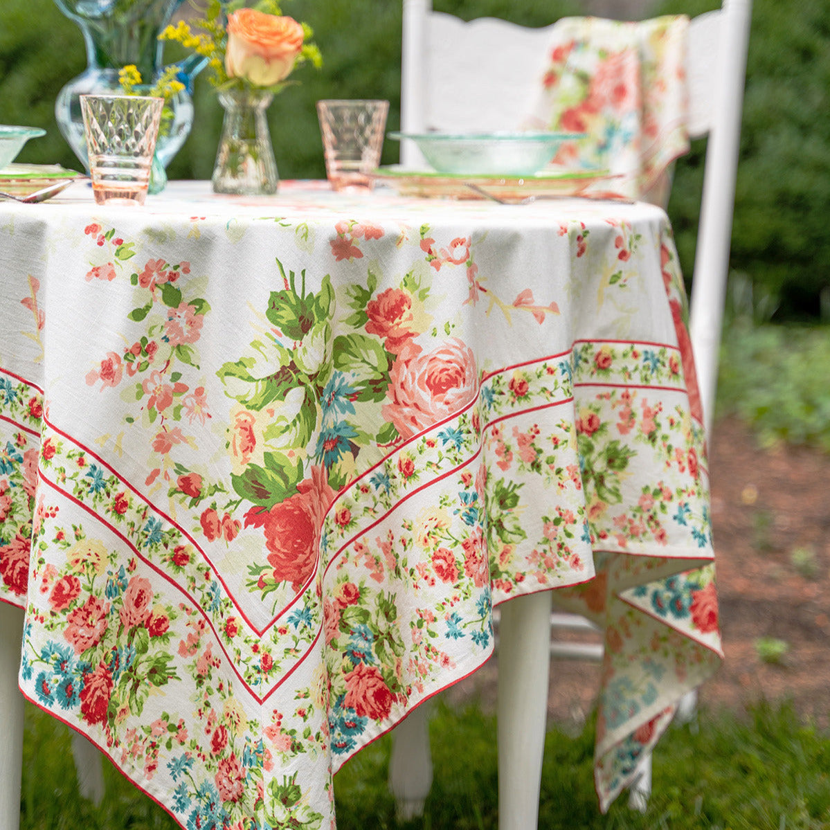 April Cornell Cotton Tablecloth | Cottage Rose White, 100% Cotton