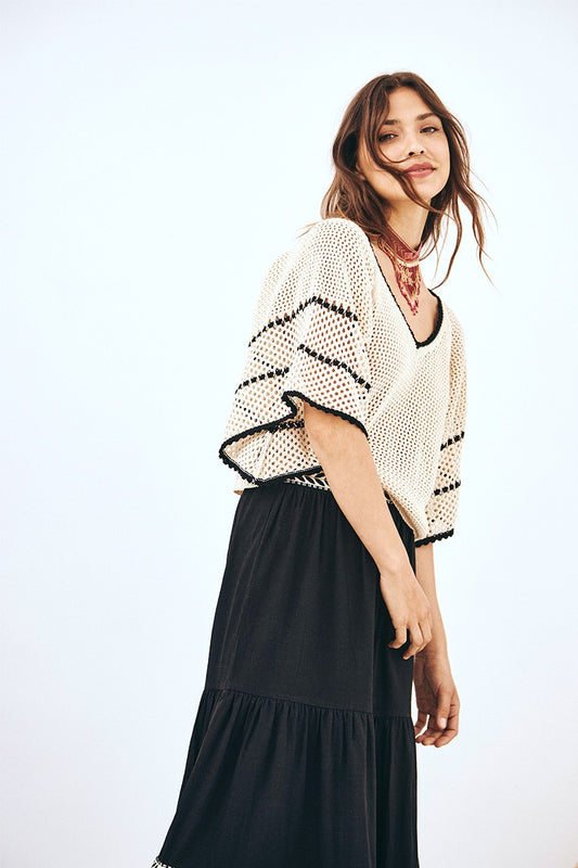 NEKANE Open Knit Top Ivory, Designed in Barcelona