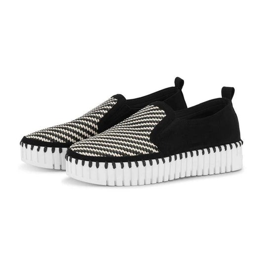 Tulip Weave Platform Kicks - Black & White