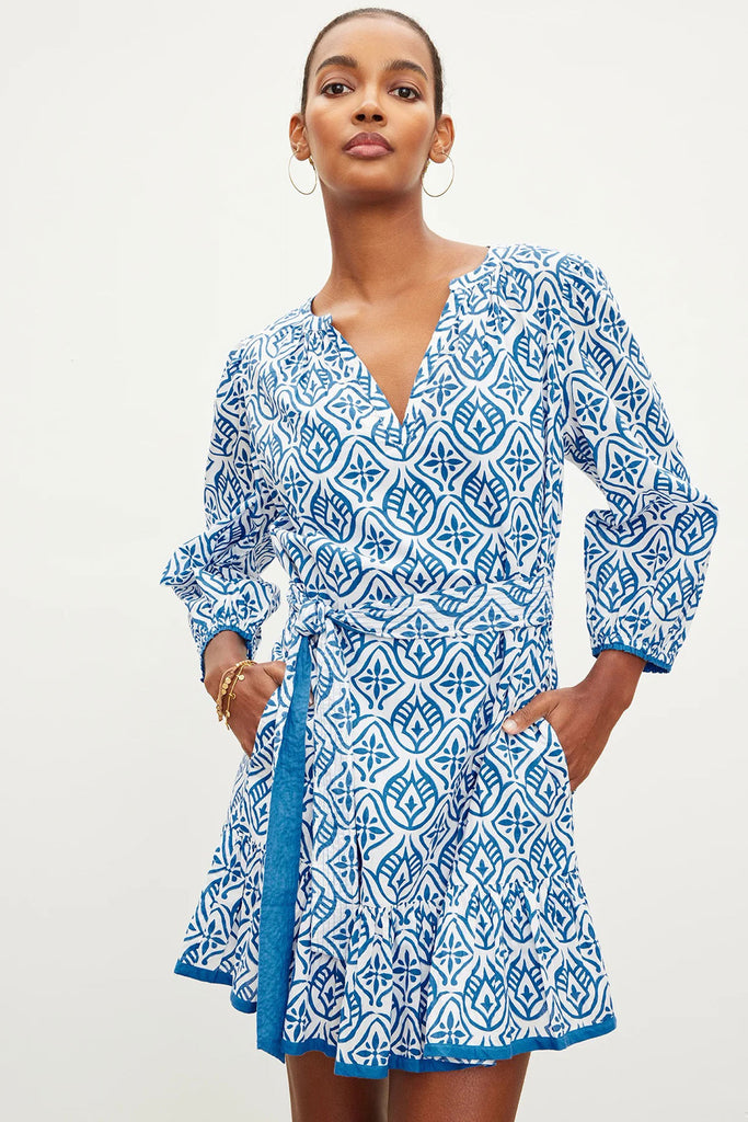 Velvet Kenley Tie Dress | Mosaic Blue, 100% Cotton