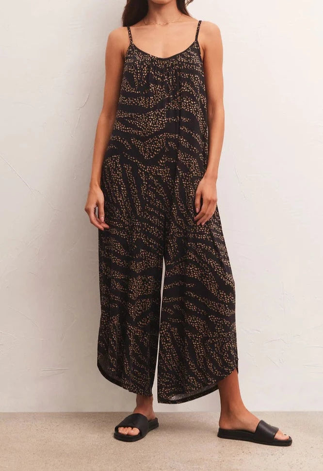 Z Supply Wild Dot Flared Jumpsuit, Black | Designed in the USA