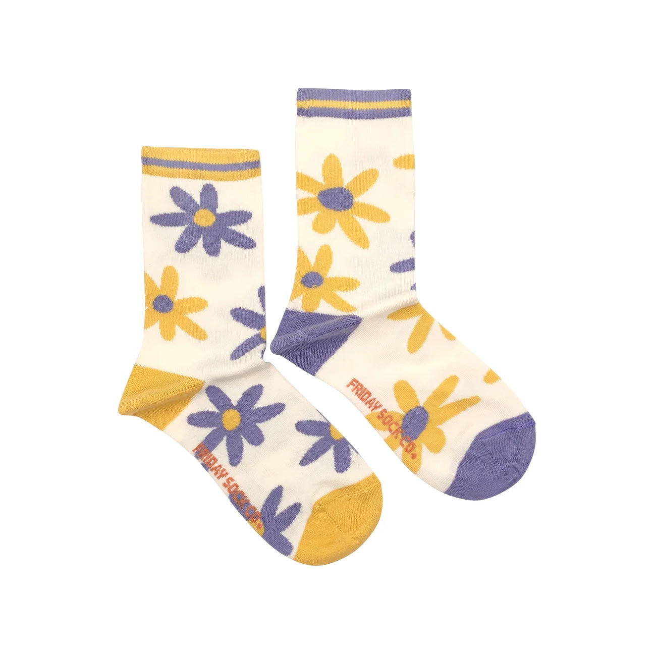 Women's Mismatched Socks - Purple/Yellow Flowers