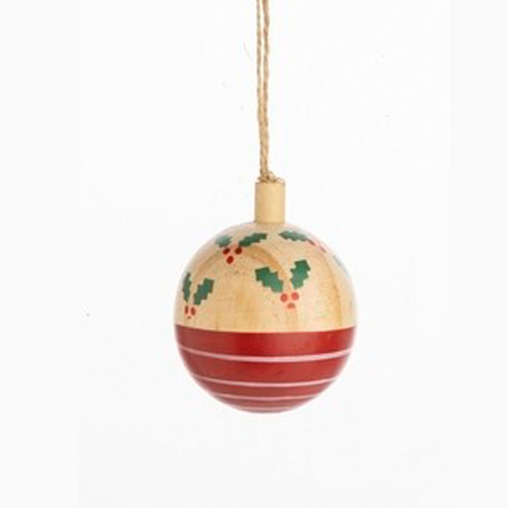 Wooden Ball Ornaments | Painted Holly & Stripes