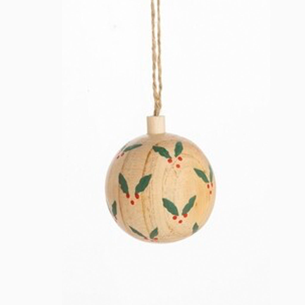 Wooden Ball Ornaments | Painted Holly